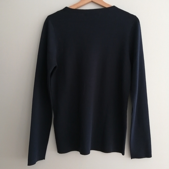 Sandro Men's Merino Wool Navy Sweater With Lamb Leather Pocket Small - Picture 4 of 15